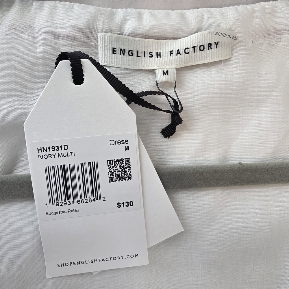NWT English Factory Embroidered Puff Sleeve Cotton Babydoll Dress Size Medium - Picture 6 of 13